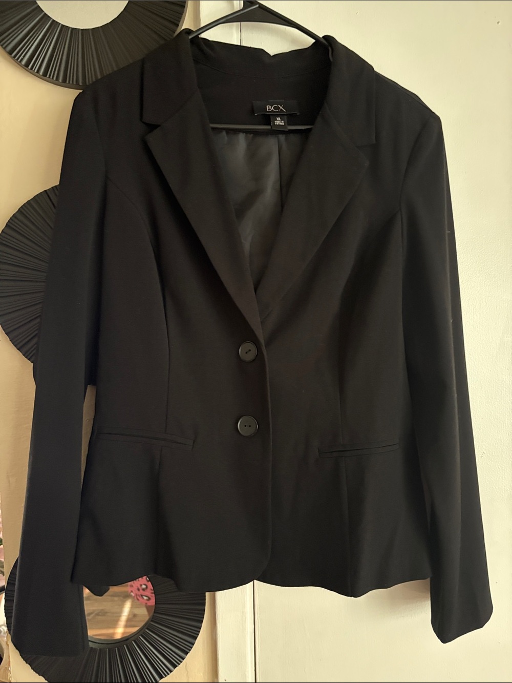 BCX Women's Black Single-Breasted Two-Button Blazer
